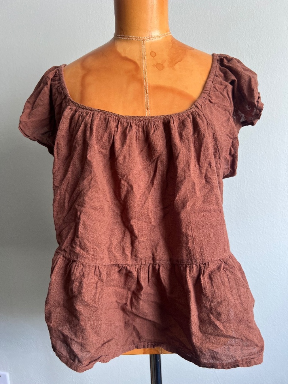Melrose and Market Square Neck Tiered Peplum Top – Brown/Rust – XXL